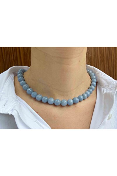 Mucize Taş Angelite Stone Natural Stone Necklace 10 mm