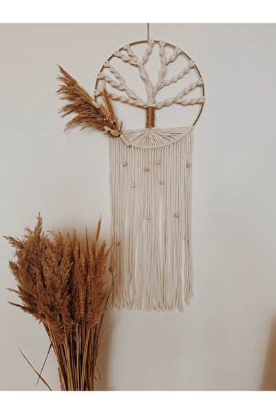 Bohem Shop El Yapımı Hayat Ağacı Düş Kapanı Kuru Çiçek Detaylı Makrome Duvar ...
