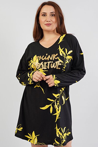 VİENETTA Cotton Plus Size V-Neck Off-Shoulder Long Sleeve Nightgown
,105300