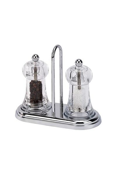 Peugeot Gallery Brasserie Black Pepper and Salt Mill Set with Crystal Stand 11 Cm