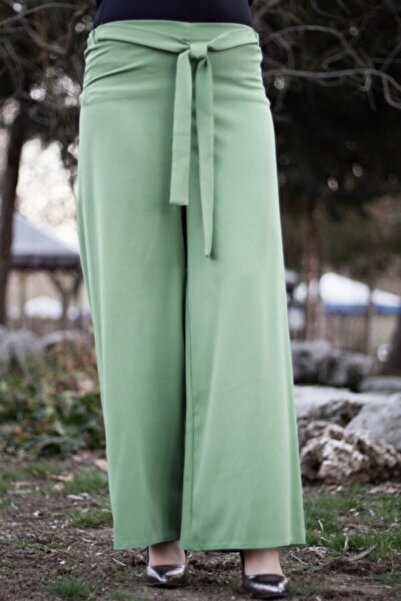 Modakenti Široke nogavice Hlače sa elastičnim pojasom u struku - Vodeno zelene