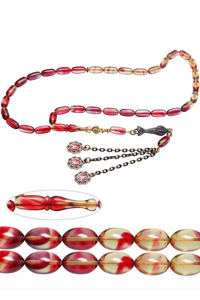Tesbih Atölyesi Red Transparent Colored Capsule Cut Fire Amber Prayer Beads
