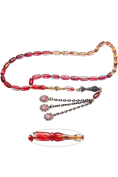 Tesbih Atölyesi Red Transparent Colored Capsule Cut Fire Amber Prayer Beads