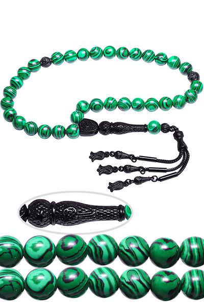 Tesbih Atölyesi Green French Galalit Rosary with Certified Tarnish Resistant Tassels