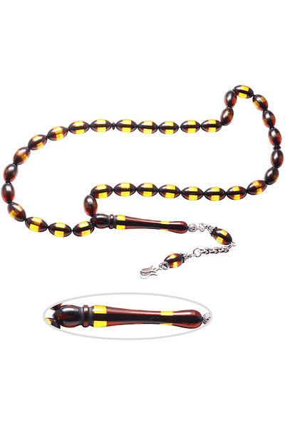 Tesbih Atölyesi Certified Solid Cut Yellow Black Vertical Powder Amber Prayer Beads