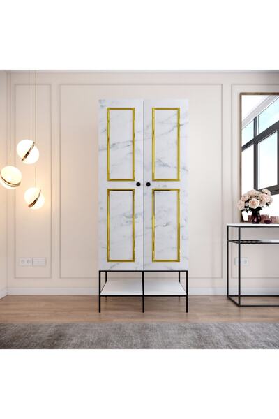 PASİFİC HOME Martin 2 Kapaklı Gardırop, Metal Ayaklı , Beyaz Mermer