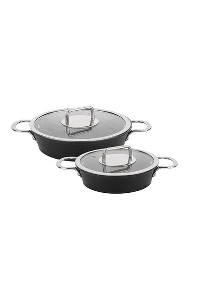 Tantitoni 4 Piece Black Italian Granite Pan Set with Lid