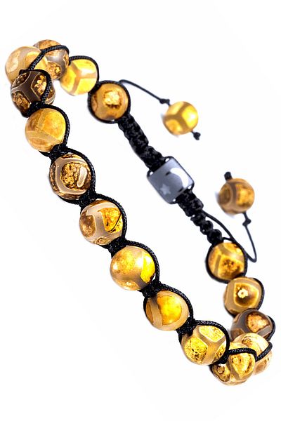 Tesbih Atölyesi Certified Macrame Brown Striped Tibetan Natural Agate Stone Bracelet