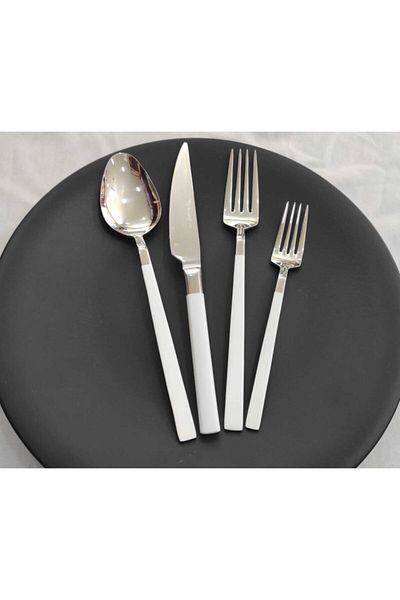 BRONDOFF Stayle 24 Piece White Steel Fork Spoon Knife Set
