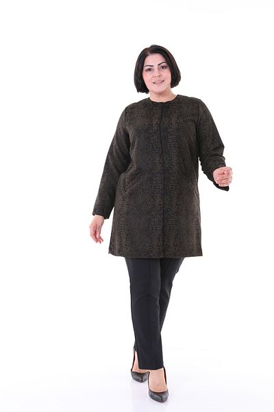 EVS WOMAN Women's Khaki Patterned Jacquard Fabric Large Size Jacket