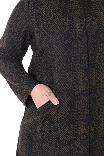 EVS WOMAN Women's Khaki Patterned Jacquard Fabric Large Size Jacket