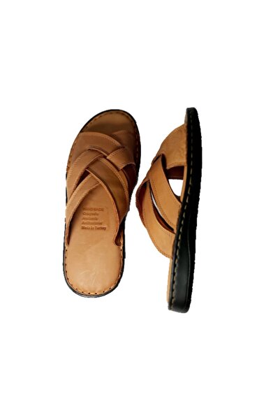 KAPAR Чоловічі кавові тапочки з натуральної шкіри з плетеним візерунком