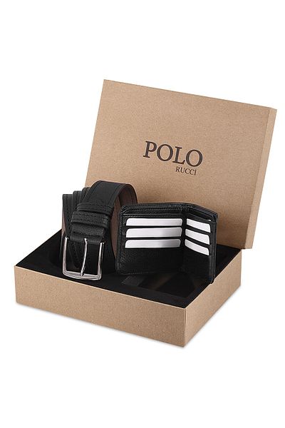 POLO Rucci Boxed Men's Black Belt Wallet Set