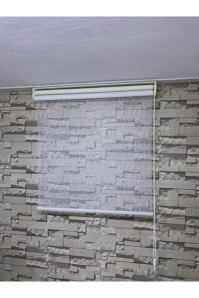 PERDECİNİZ Double System Tulle Roller Blinds Cream Color (Skirt Part Plain)