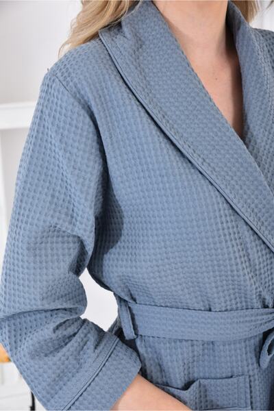Ecocotton Halat de baie pentru femei 100% bumbac Waffle Pique Afra Indigo Blue Xlarge