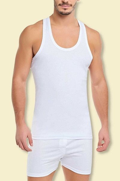 Tutku Pack of 12 Men's White Rib Sports Undershirt0118