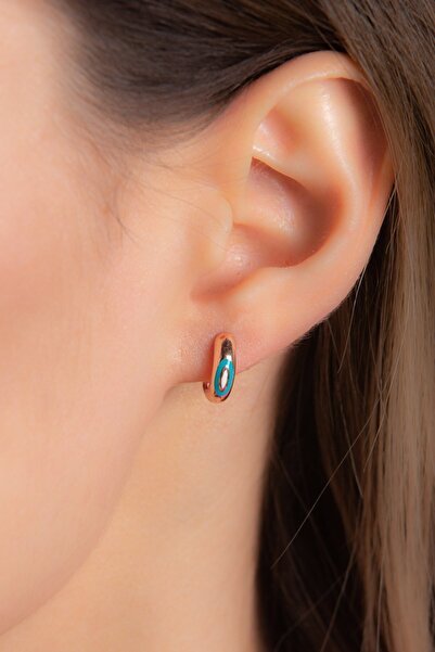 Genel Markalar Lazer Mineli Nazar Boncuklu 925 Ayar Gümüş Rose Halka Küpe