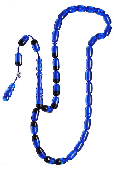 Tesbih Atölyesi Parliament Blue Black Fire Amber Prayer Beads - Certified and Signature