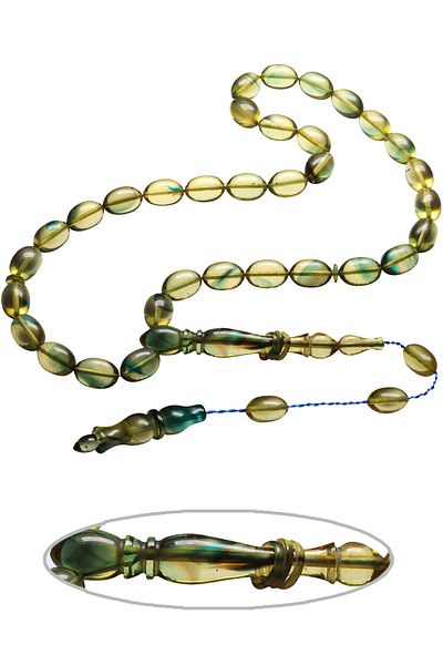 Tesbih Atölyesi Water Green Transparent Colored Beige Cut Fire Amber Prayer Beads - Systemed