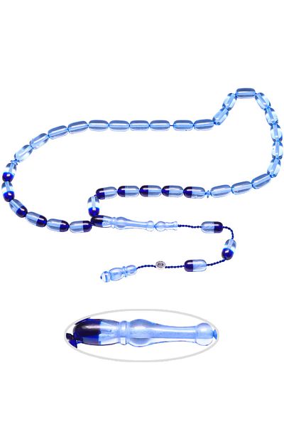 Tesbih Atölyesi Light Blue Black Certified Fire Amber Prayer Beads