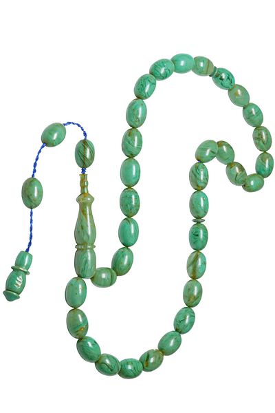 Tesbih Atölyesi Turquoise Colored Master Work Egg Cut Squeezing Amber Prayer Beads - Certified System