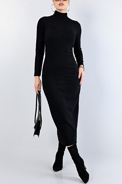 KaSheHa Siyah Renk Balıkçı Yaka Uzun Kol Triko Elbise 140 cm