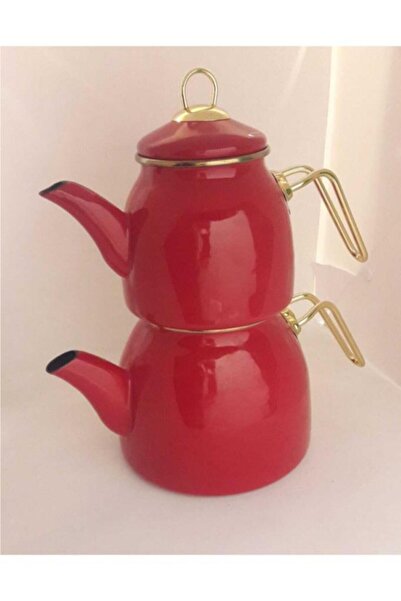 Ebru Emaye Golden Çaydanlık Takımı Kırmızı-titanyum Kulp-1,3 Lt / 2,5 Lt