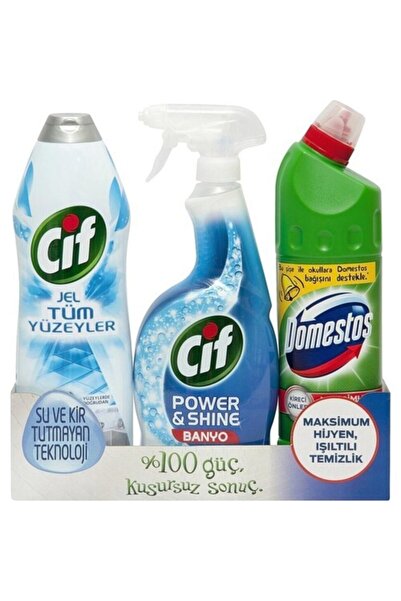 Domestos Hijyen Seti Cif Power Shine Sprey 750 Ml + 810 Ml + Cif Jel Tüm Yüzeyler 750 Ml