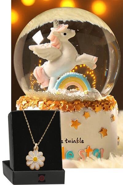 Zemtigo Little Star Gökkuşağı Unicorn Renk Değiştiren Işıklı Müzikli Kar Küre...