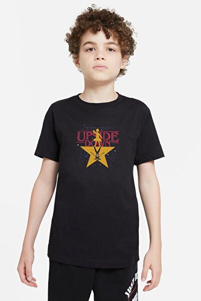 QIVI Unisex dečje crne Stranger Things The Upside Down Štampano T-shirt