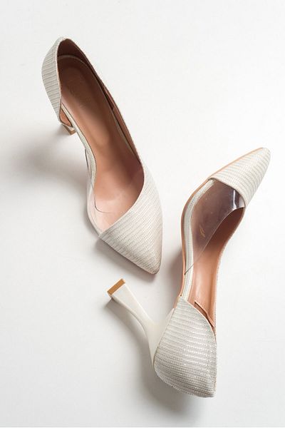 LuviShoes 653 Perlmutt-Damenschuhe mit silbrigem Absatz