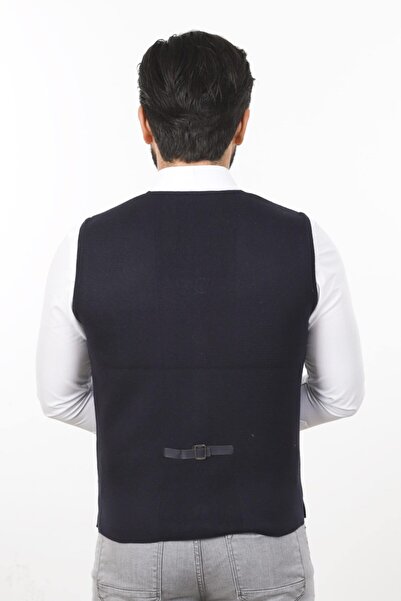 neowit Мъжка тъмносиня вталена плетена жилетка