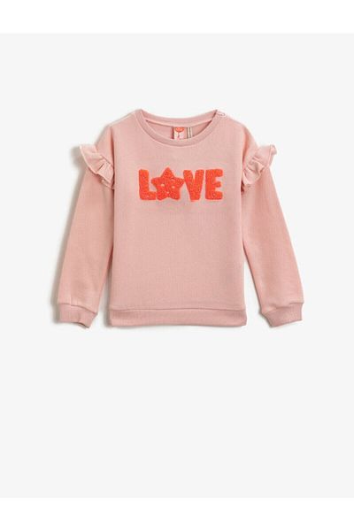 Koton Baby Girl Pink Cotton Printed Glitter Long Sleeve Ruffle Sweatshirt