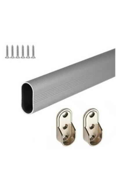 Mert Hırdavat U Alüminyum 40 Cm Uzunluk Dolap Içi Boru Askı Borusu + 2 Adet F...