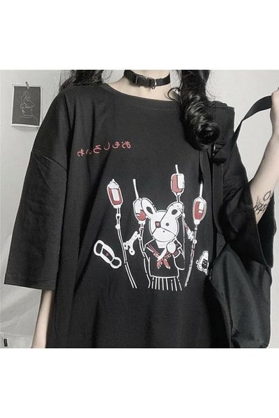 Köstebek Modakarma Unisex Harajuku Gothic Punk Μαύρο T-shirt