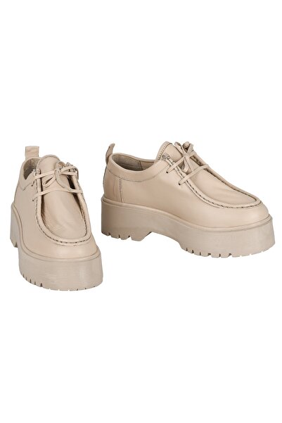 Moosefield Genuine Leather Beige Women's Shoes with Hand Saddles