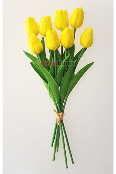 adresiYapayÇiçek Yapay 8li Islak Lale Buketi Gerçek Doku Sarı Sarı