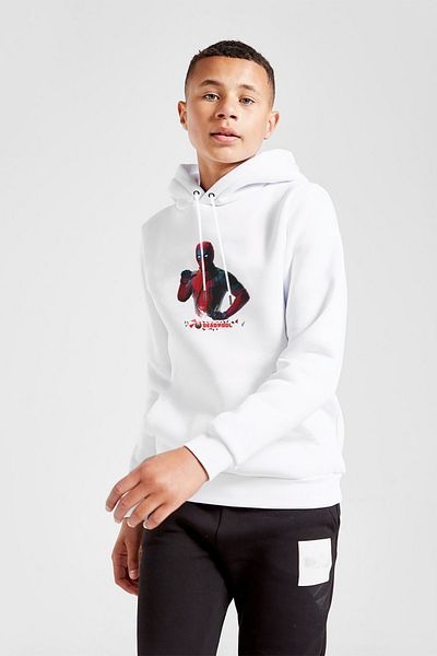 QIVI Hanorac alb cu glugă, unisex, imprimat cu desen acuarelă Deadpool
