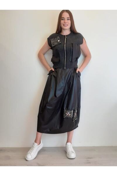 Say Üzeri Kız Aplikeli Evaze Etek