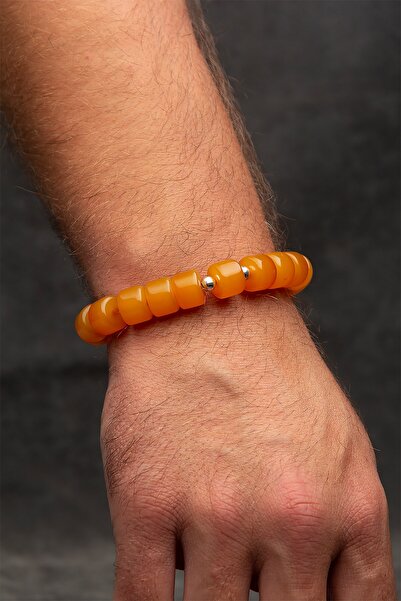 OTTOTESBİH Erkek 9x12.5mm Kesme Model Sarı Toz Kehribar Bileklik, Hediyelik B...