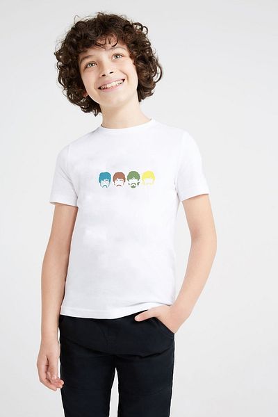 QIVI Tricou cu imprimeu unisex pentru copii, alb The Beatles Android Metal Rock Music