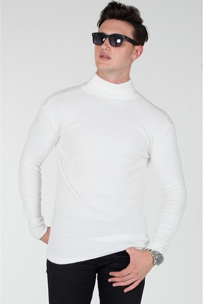 EMKA GİYİM Pulover alb din tricot cu guler complet din Lycra
