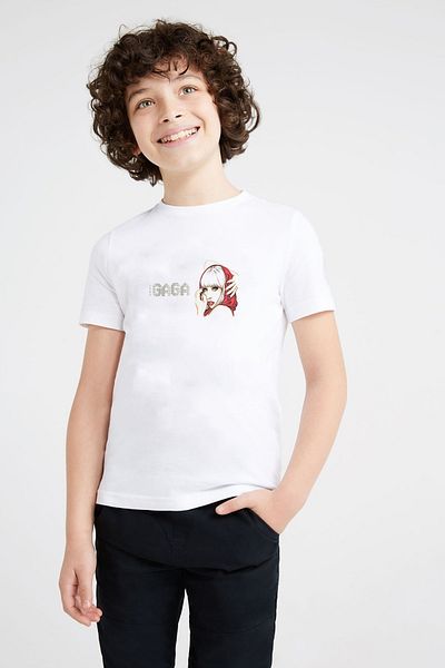 QIVI Stkrh72 Tricou alb unisex cu imprimeu Lady Gaga pentru copii