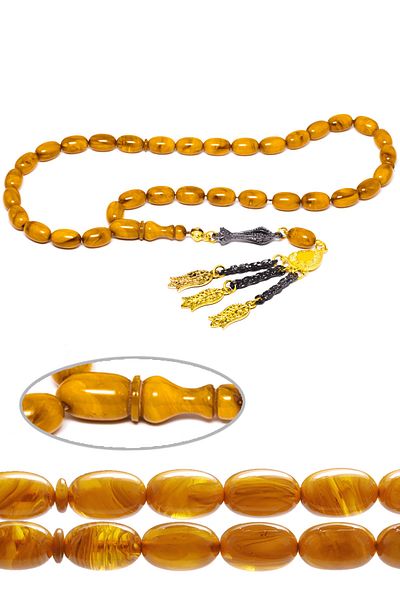 Tesbih Atölyesi Certified Orange Ottoman Simulation Rod Crimped Amber Prayer Beads