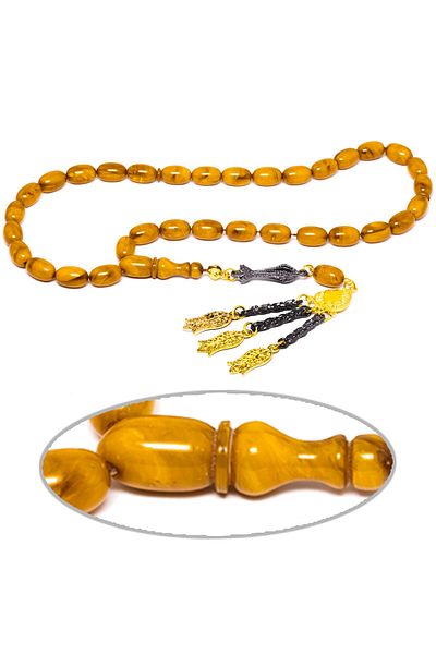 Tesbih Atölyesi Certified Orange Ottoman Simulation Rod Crimped Amber Prayer Beads