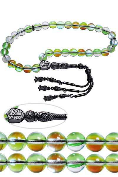 Tesbih Atölyesi Certified Tarnish Resistant Tassel Green Thermal Natural Quartz Stone Prayer Beads