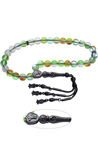Tesbih Atölyesi Certified Tarnish Resistant Tassel Green Thermal Natural Quartz Stone Prayer Beads