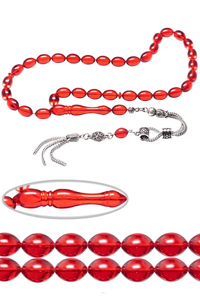 Tesbih Atölyesi Red Colored Twisted Tasseled Fire Amber Rosary