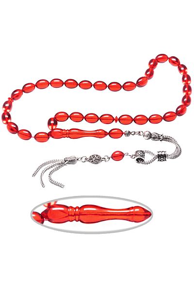 Tesbih Atölyesi Red Colored Twisted Tasseled Fire Amber Rosary