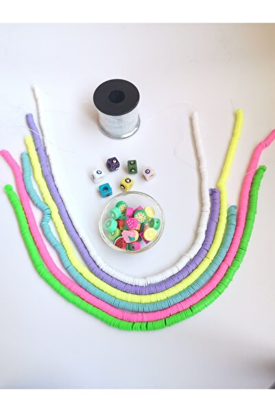 LİVZA BİJUTERİ 6 Renk Fimo Boncuk 6 Mm, 10 Adet Desenli Fimo 6 Adet Nazarlı M...